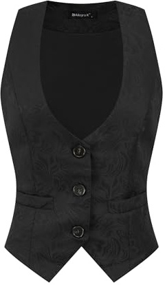 Allegra K Gilet Vintage Femme Boutonné Steampunk Jacquard Sans Manches Costume Gilet