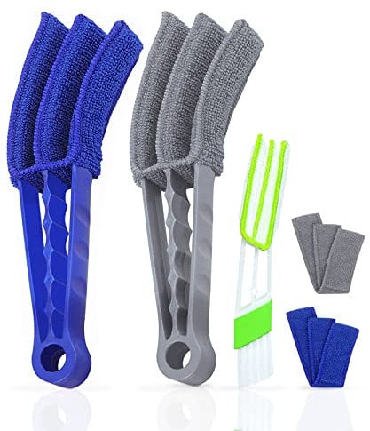 Uoking Venetian Blind Cleaner - 2 Pcs Window Blinds Cleaner Duster Brush Tool Removable Washable With 4 Microfibre Sleeves for Venetian Blinds, Air Conditioner and Car AC Vent