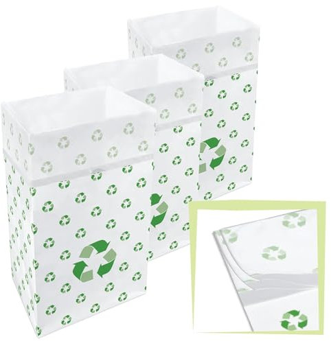 Clean Cubes 30 Gallon Disposable Pop-Up Trash Cans (3-Pack, Multi-Liner) with Fitted Bags – Foldable Garbage & Recycling Bins for Parties, Events & Kitchen (Recycle 30 H x 14 W x 17 D)