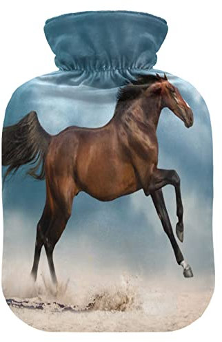 YOUJUNER Hot Water Bottle with Animal Horse Cover 2 Litre Large Hot Water Bag Warm Comfort Hand Feet Warmer