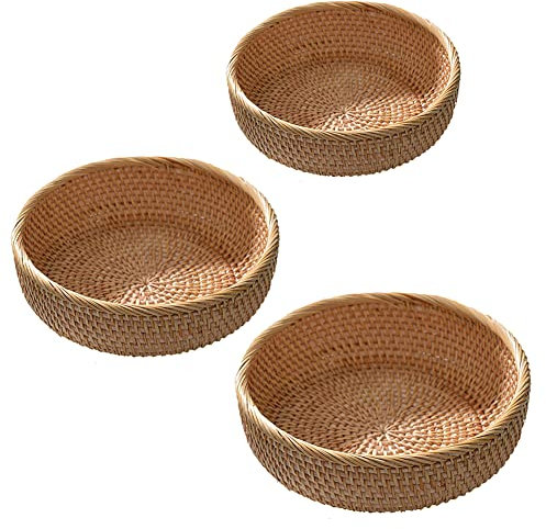 ISAKEN Cestino per Il Pane in Vimini Sintetico, Cestini in Rattan Intrecciato Rotond, Cesto di Frutta Cestino del Pane Intrecciato per Soggiorno da Bagno Controcette da Cucina