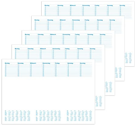 RNKVERLAG 46633-5 - Schreibtischunterlage Office, 480 x 330 mm, 5 Stück je 30 Blatt, mit Wochentagsfeldern, Blanko mit Kalender