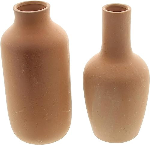 Dekoleidenschaft 2X Vase Flasche aus Terracotta, Blumenvase in Flaschen-Form, Dekovase für Trockenblumen