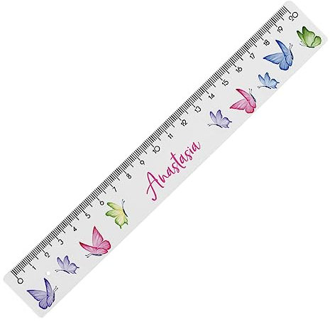 Striefchen® Lineal für Schule, Freizeit und Schreibtisch, bedruckt mit Wunschname und verschiedenen Motiven zur Wahl, Kunststoff, 2 Größen 20 cm, Schmetterling