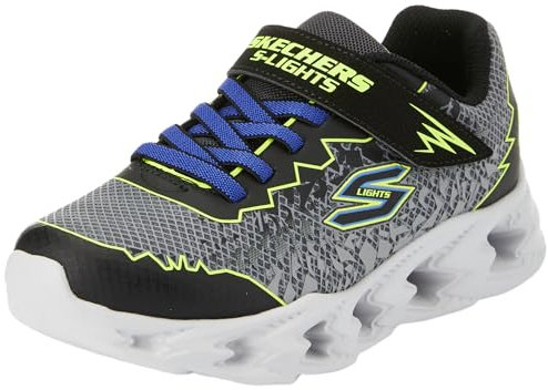 Skechers Zapatillas Deportivas para niños, Color Negro sintético/Borde Amarillo y Azul, 43 EU, Negro Sintético Amarillo Azul Borde, 27 EU