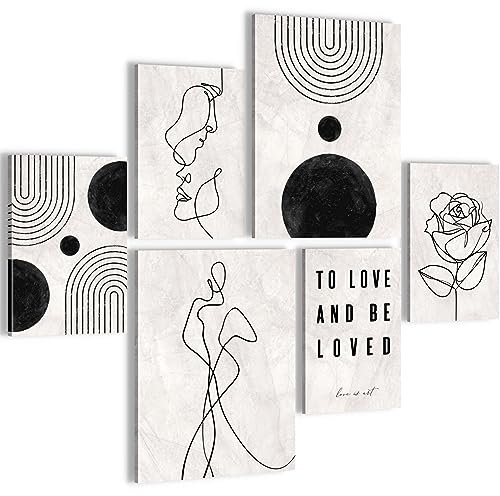 Novart- Tableau Décoration Murale- Abstrait be loved- Decoration Chambre Salon- Prêt à être Accroché- 6 Cadres 30x40 & 20x30 cm- Noir- N028263a