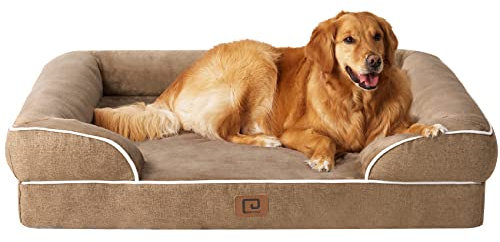EHEYCIGA Orthopädisches Hundebett Grosse Hunde, 112x81x15cm, Memory Foam Hundekorb XL, Waschbar Hundesofa Wasserdicht rutschfest, Hundecouch mit Hohem Rand, Kamel