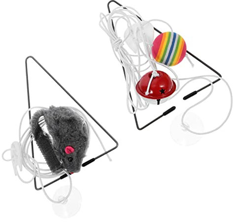 FRCOLOR 2 Sets Cat Hanging Door Bell Ball Ropes Kitten Toys Cat Teaser Retractable Cat Kitten Teasing Stress Kitten Bed Toys Cat Teaser Toys Plush Elastic Cat Mouse