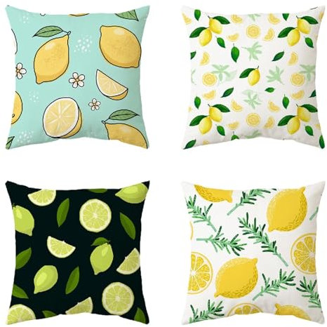 Foyaya Kissenbezug 80x80cm 4er-Set, Zitrone Kissenbezüge, Dekokissen Extra groß, Pillowcases Outdoor Sofa Kissen für Gartenlounge Wohnzimmer Schlafzimmer YG-597