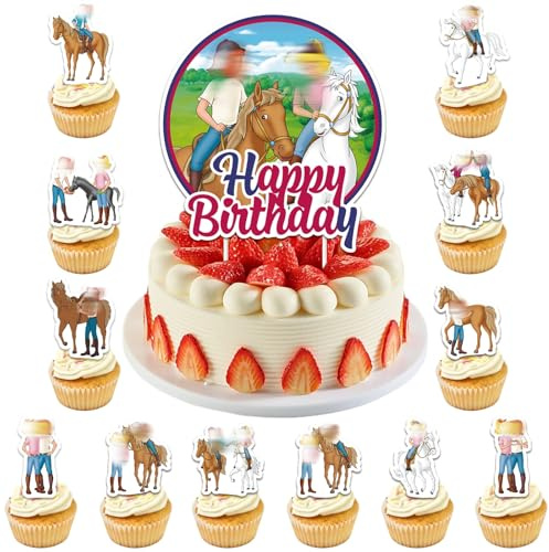 13 Stück Pferde Tortendeko, Happy Birthday Tortendeko Geburtstagsdeko Geschenke Schulkind Cake Topper Geburtstag Deko Geburtstag für Mädchen Jungen Kinder