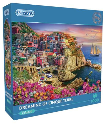 Gibsons Dreaming of Cinque Terre 1000 Piece Jigsaw Puzzle – Romantic Sunset in Italy Artwork for Adults & Teens, Thick Sustainable Premium Board 100% Recycled