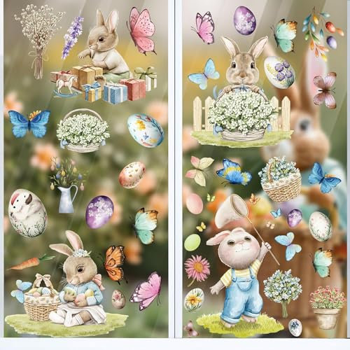 owlfun Fensterbilder Ostern Selbstklebend,Osterdeko Fensterbilder Kinder,Fenstersticker Frühling Fensterbilder Kinderzimmer,Oster Fensterbilder Fasching,Fensterbilder Frühling Selbstklebend
