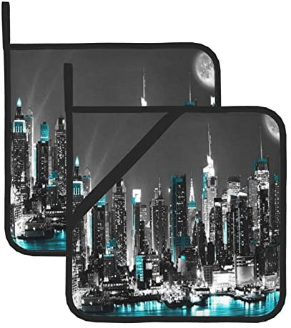 New York Paintings Lot de 2 maniques carrées résistantes à la chaleur avec poche