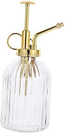 ORFOFE Regadera Vintage De Vidrio 350ml para Riego De Plantas Interiores y Exteriores Pulverizador De Agua Transparente Boquilla Dorada Adecuado para Suculentas y Orquídeas Decoración Elegante