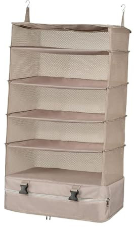Folpus Hängendes Aufbewahrungsregal für Koffer und Gepäck, Reise-Organizer, Reisetaschen, platzsparend, faltbar, Hängeschrank, 5 Etagen, für Wohnheim, Schlafzimmer, Khaki