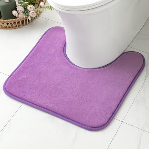 MIULEE Bath Mats Non Slip Memory Foam Bathroom Mat Bath U Shape Rug Shower Mat Coral Fleece Softness Highly Absorbent Washable Rug Bath Mats for Bathroom Kitchen Entrance 50x50 cm Light Purple
