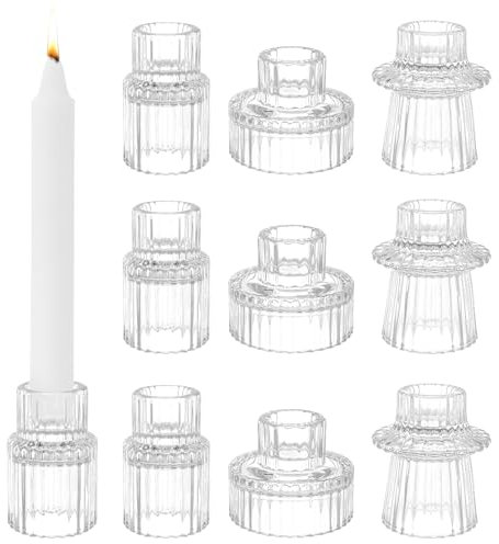 Auauraintt Glas Kerzenhalter Set - 9 Stück Stabkerzenhalter für Tischdekoration, Hochzeit, Party, Weihnachten und Wohnkultur