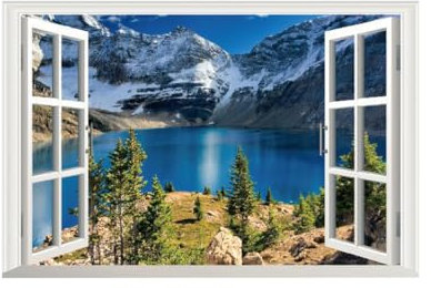 Adhesivo de pared 3D con vista de ventana falsa, paisaje de lago y montaña, calcomanía de pared para decoración del hogar, baño, sala de estar, dormitorio, montaña