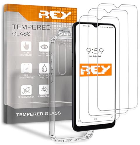 REY 3X Protector de Pantalla y Funda para XIAOMI Mi9 - MI 9, Cristal Vidrio Templado y Silicona TPU de Alta Resistencia