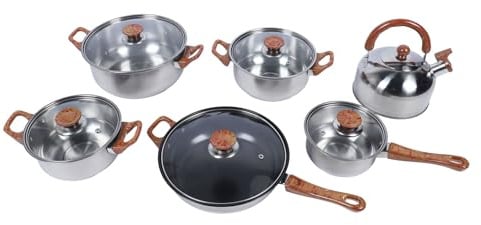 Ejoyous Stainless Steel Cookware Set 6pcs Pots and Pans with Glass Lids Heat Resistant Oven Safe Kitchenware Set