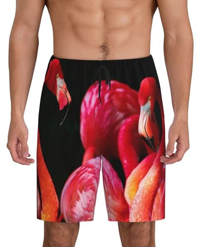 Short de détente pour homme avec motif flamants roses sur fond noir – Pantalon confortable pour la détente et les loisirs, Noir , XXXL