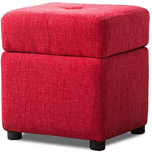 Moderner Ottomane aus Leinenstoff, würfelförmiger Fußhocker mit Stauraum, Holzbeinen, stilvoller Salonstuhl für Wohnzimmer oder Schlafzimmer, hellbraun, platzsparende Sitzgruppe