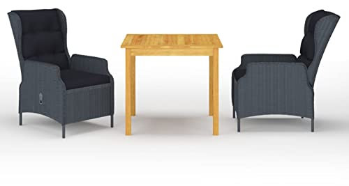 Brokky 3-TLG. Garten-Essgruppe GartenmöBel Set Outdoor Furniture Gartentisch Mit StüHlen Set Garten Essgruppe Dunkelgrau