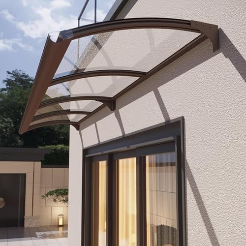 Modern Front Door Canopy,99% Uv Block Roofing Canopies Rain Shelter Cover,Large Sink Outdoor Awning Window Garden Canopy Patio Porch Awning Polycarbonate Cover,3 Colors (Brown,47x146))