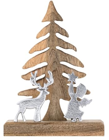 Dekofigur Engel Holzfigur Schutzengel Mangoholz massiv Weihnachtsdekoration