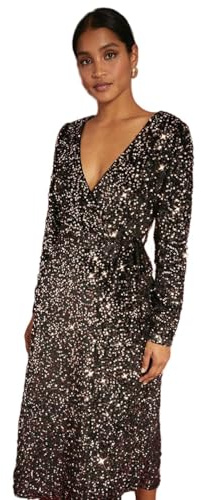 Dorothy Perkins Velvet Sequin Wrap Midi Dress, 18, Bronze