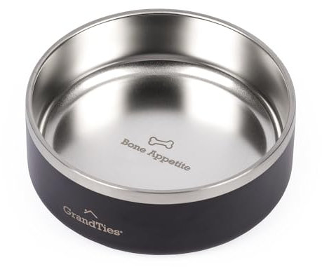 GrandTies Stainless Steel Engraved Pet Bowl | Reusable BPA-Free Insulated Cat & Dog Bowls | Large Heavy Duty Non Skid Spill Proof Dog Bowl | Outdoor Dog Water Bowl (24oz, Midnight Black)