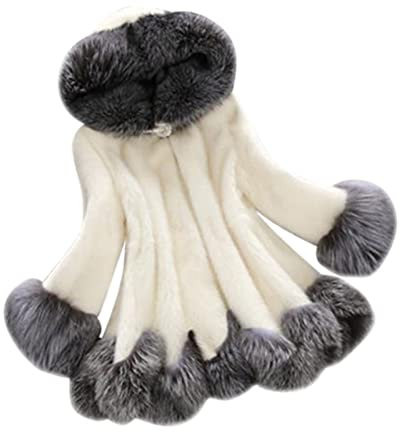 Cappotto di pelliccia da donna, con cappuccio, in pile, invernale, in pelliccia sintetica, bianco, 5XL
