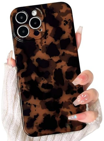NITITOP Kompatibel mit iPhone 15 Pro Hülle Süßes Leopard Muster Braun und Schwarz Ästhetische für Frauen Mädchen Bernstein Design Weiche TPU Schutzhülle Handyhülle - Schwarz