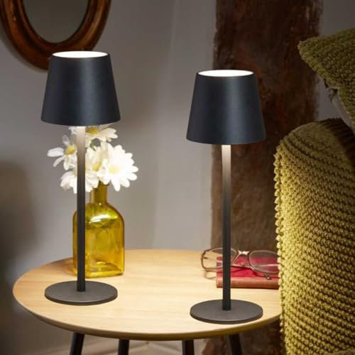 Marco Paul Onyx Nachttischlampen 2er Set Vielseitige Wiederaufladbare Lampe Leselampen für Nachttisch 2400mAh Wiederaufladbare Lichter Innenleuchten für Schlafzimmer Langlebige Lampen für Haus und