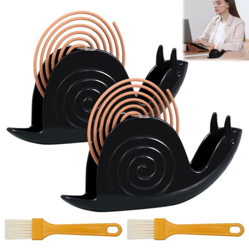 2Pcs Schnecke Mückenspirale Halter Insektenspiralen Halter Mückenspirale Behälter Insekten Spirale Antimückenspirale Mücken Spirale Halter Mückenschnecke Räucherspiralen Halter mit 2 Bürste(Schwarz)