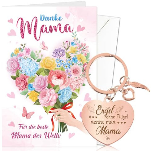DPKOW Mama Geschenk Muttertagsgeschenk, Mama Karte Schlüsselanhänger Mama Geburtstagsgeschenk Danke Beste Mama Muttertagskarte, Geschenk Engel ohne Flügel nennt man Mama
