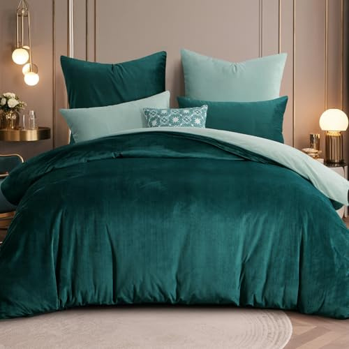 RUIKASI Flanell Winter Bettwäsche 200x220 Grün Warm WinterBettwäsche | 3tlg Kuschel Plüsch Fleece 2 Bettbezug 1 Kissenbezüge 80x80 mit Reißverschluss, Wendebettwäsche Bedding,OEKO-TEX