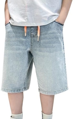 Jean Y2K pour garçons - Taille élastique - Cordon de serrage - Short baggy décontracté - Uniforme scolaire - Short de tennis pour enfants - Vêtements d'été mignons - Pantalon de survêtement léger