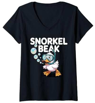 Damen Schnorchel -Schnäder Enten -Cartoon Blasen Spaß T-Shirt mit V-Ausschnitt