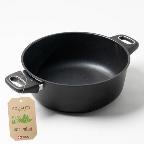 Squality Premium Bräter Induktion 28cm PFAS frei | 4,5l Schmortopf | Antihaft beschichtete ofenfeste Pfanne aus Dänemark | Bratpfanne | Schmorpfanne für gesundes Kochen ohne Schadstoffe, Non Stick Pan