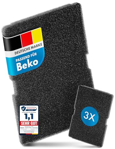 3x Trockner Filter passend für Beko, Grundig, Blomberg, Smeg Trockner - Ersatz für 2964840100 2964840200 - Trocknerfilter für Wärmepumpentrockner - Passgenauer Schwammfilter 245 x 155 x 10 mm