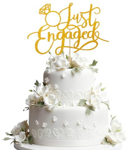 Engaged Cake Topper for Engagement Party Decorations, Engaged Ring Sign, Bridal Shower - Wedding Engagement Theme Party Decorations Gold flash (Gold)