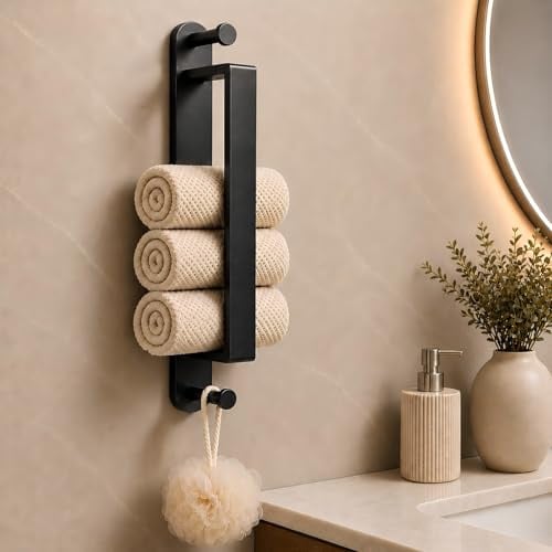Alyvisun 45CM Porte-Serviettes Mural Salle de Bain Auto-adhésif | porte-serviettes en acier inoxydable 304 avec crochets doubles, pour salle de bain et cuisine, argent brossé