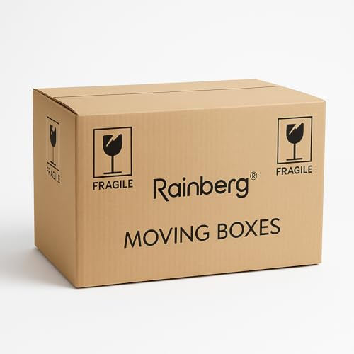 Rainberg Heavy-Duty 10 Pack Moving Boxes, 51x29x29cm 47L, With Room Checklist and Handle Slots, Reusable Storage Cardboard Boxes. (Pack of 10)