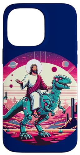 Hülle für iPhone 14 Pro Max Jesus Riding Space T-Rex Roboter Dinosaurier Meme Sci-Fi Believer
