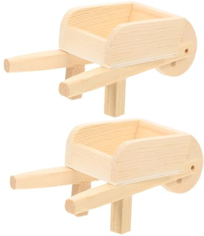 Gatuida 2 Pcs Miniature Wooden Cart Models Dollhouse Barrows Miniature Wheelbarrows for Dollhouse Garden Decoration