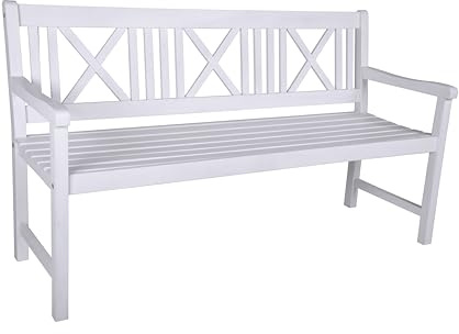 DELUKE Gartenbank Nice 3-Sitzer - 154cm Breit, Eukalyptus, Weiß | Terrassenbank Wetterfest Sitzbank Outdoor Bank