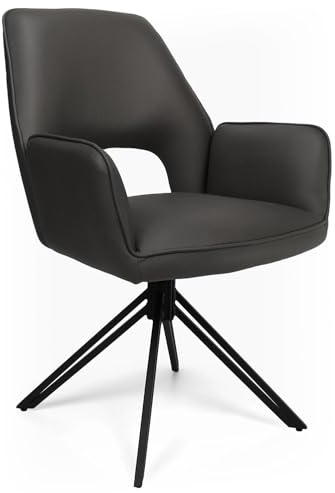 Home4You Armlehnstuhl - Anthrazit - Mikrofaser Lederoptik - 360° Drehbar - Metallgestell Schwarz Matt - Esszimmerstuhl - 120 kg Belastbarkeit - 59x89x63 cm