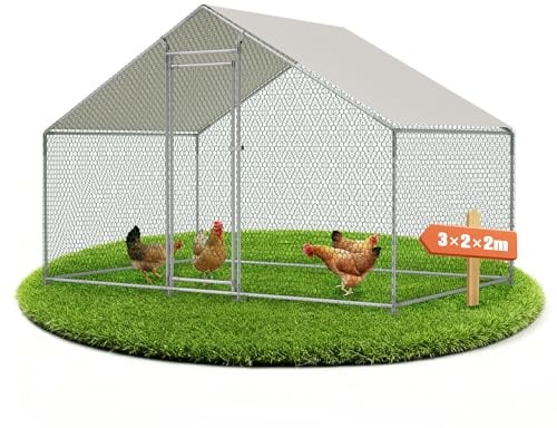 Hühnergehege Freilaufgehege 303×200×200cm Hühnerstall mit Auslauf,Verzinkter Stahl Hühner Gehege für Draußen,UV-Schutz und Wasserdlicht Hühner Voliere mit Auslauf,Entenstall für Henne,Gänse,Wachteln