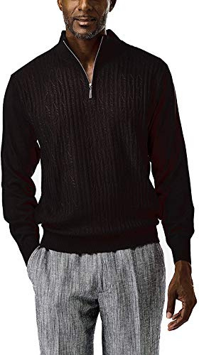 STACY ADAMS Men's Sweater, Solid Cable Knit Twist (Large, Black)